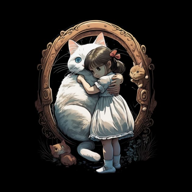 Anime Dream: Girl Embracing a Cat in Enchanting Portal by YUED