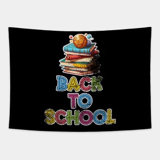 Back to School Stack of Books Distressed Type Tapestry