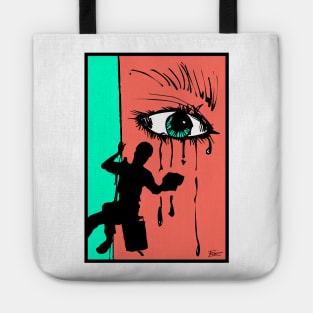 Abstract window cleaner wiping away tears. Tote