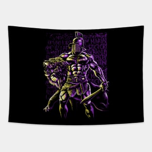 retro bodybuilder vs lion Tapestry