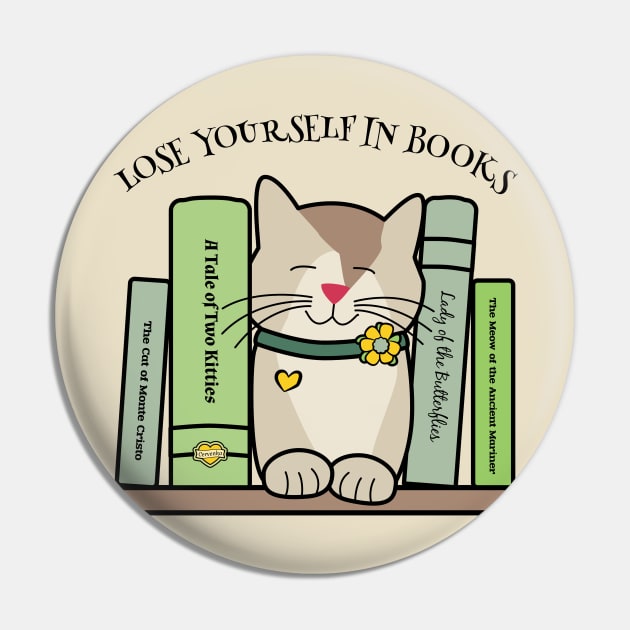 Lose Yourself in Books Library Cat Pin by Sue Cervenka