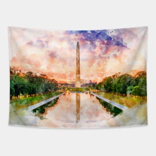 Washington Monument watercolor during dawn Tapestry