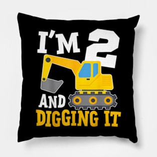 I'M Two 2Nd Years Old Birthday Boy Excavator Construction Pillow