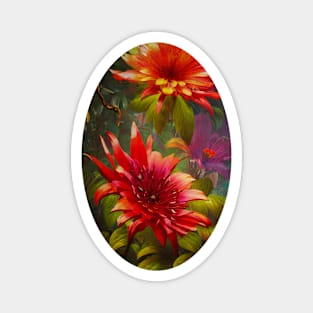 Vibrant Colorful Large Tropical Fantasy Flowers Artwork Magnet