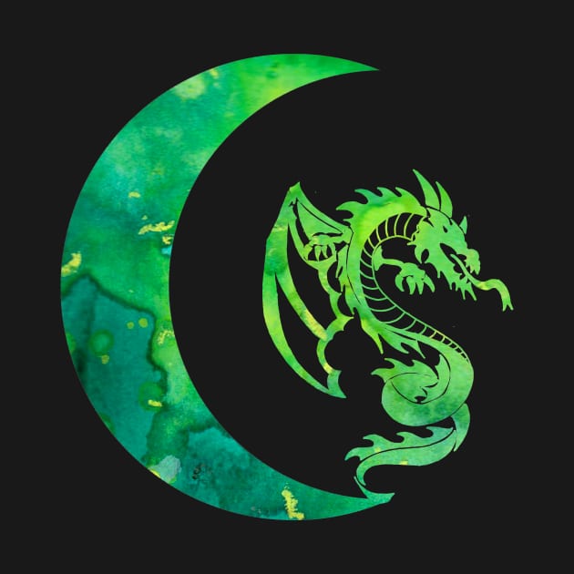 Green Crescent Moon and Dragon by ZeichenbloQ