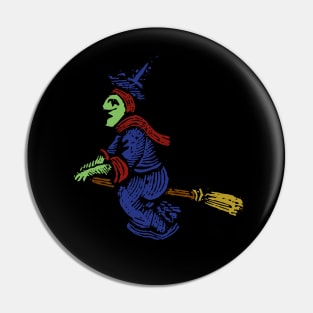 Woodcut Witch Pin