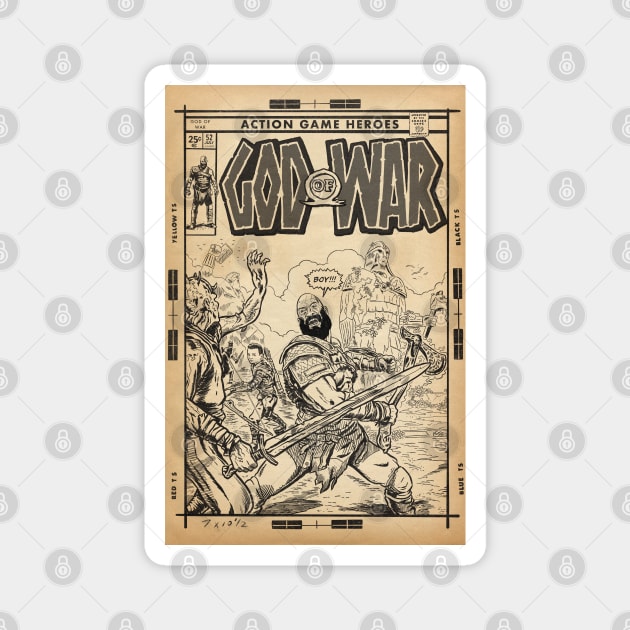 God of War fan art comic cover line art Magnet by MarkScicluna