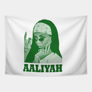 aaliyah// singer // vintage art drawing // green solid style Tapestry