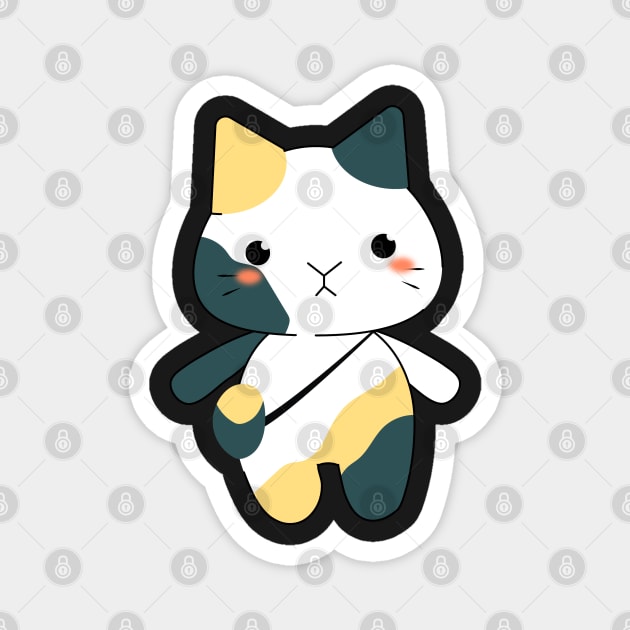 cute chubby cat walking with hanging bag Magnet by zaiynabhw