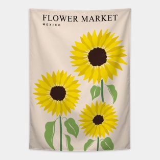 Flower Market Mexico Sunflower Illustration Tapestry
