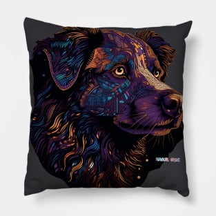 A Border Collie Dog's Muzzle Covered in Colorful Swirls Pillow