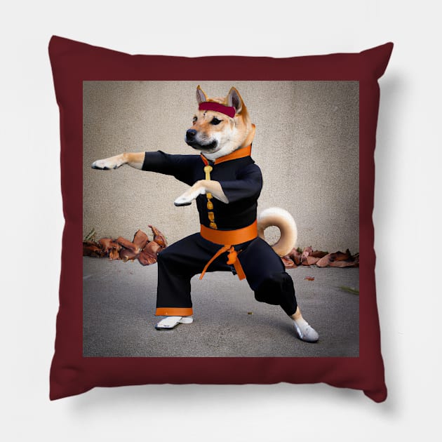 Karate Shiba Inu Pillow by Bee's Pickled Art