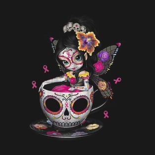 Cute Breast Cancer Girl Sugar Skull Costume Halloween T-Shirt