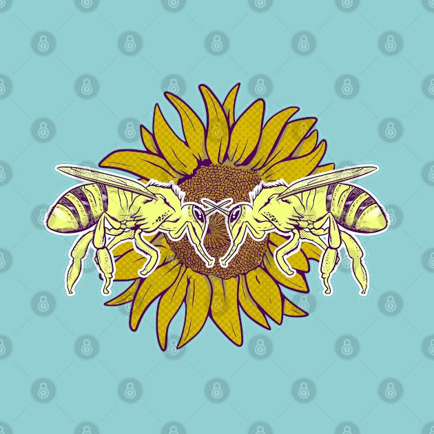 Honey bees on a sunflower by mailboxdisco