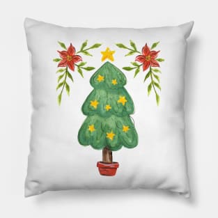 Cute Watercolor Christmas Tree Pillow