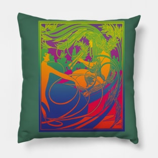 Flute Lady (orange on red) Pillow