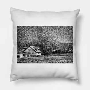 House In The Mountains  - Black And White Pillow