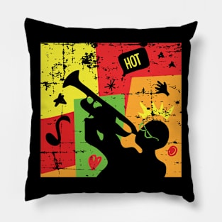 Funny Trumpet Player Collage Style Pillow