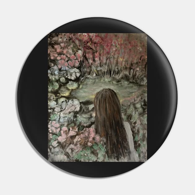 Girl by the Pond - original color Pin by Klssaginaw