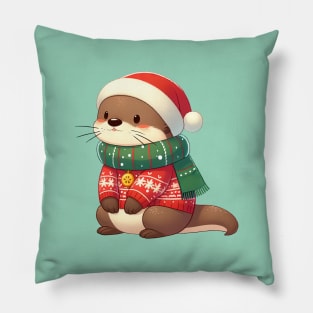 Adorable Christmas Otter Pillow