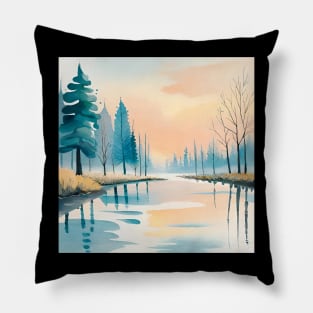 Lake pastel water color painting Pillow