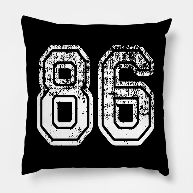 Number 86 Grungy in white Pillow by Sterling