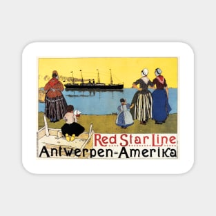 Antwerpen Amerika RED STAR LINE by Henri Cassiers c1899 Vintage Travel Wall Art Magnet