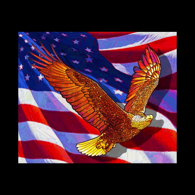 American Eagle and the American  flag flying by AlcantaraArt