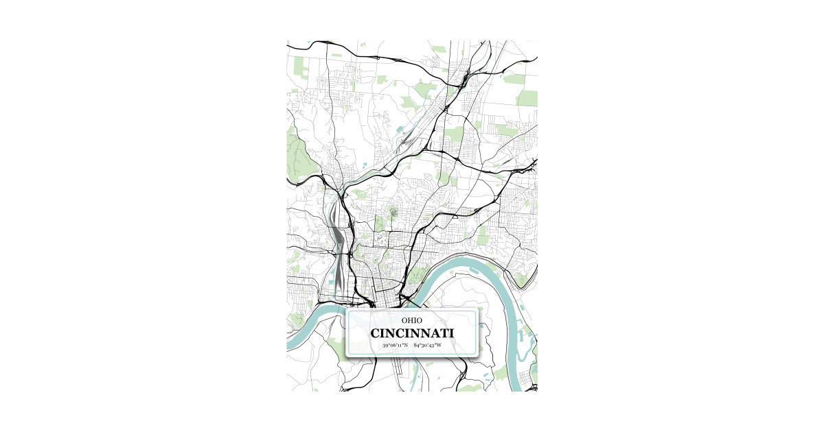 Cincinnati Ohio City Map With Gps Coordinates Cincinnati Ohio Sticker Teepublic