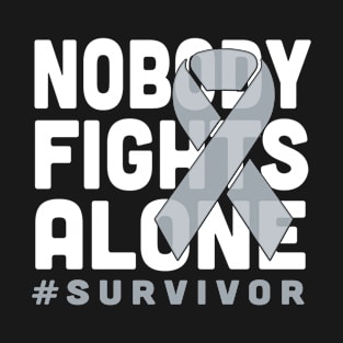 Nobody Fights Alone Grey Ribbon Lung Cancer Survivor T-Shirt