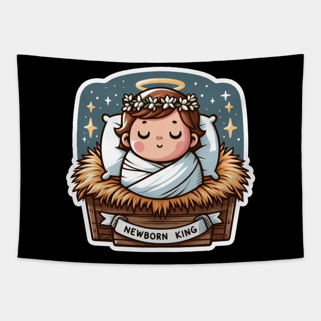 Newborn King Jesus Christ sleeping in the manger Tapestry by Plushism