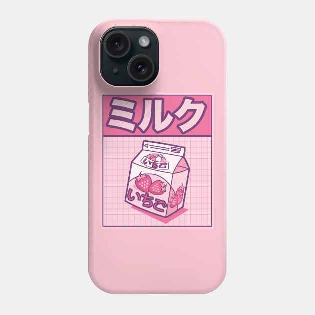 Japanese Strawberry Milk Kanjo Kawaii Grid Design Phone Case by Huhnerdieb Apparel