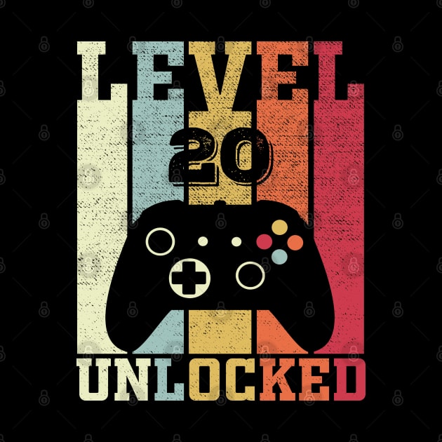 Level 20 Unlocked Funny Video Gamer 20th Birthday Gift by DragonTees