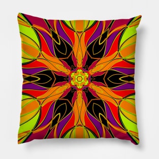 Cartoon Mandala Flower Orange Purple and Red Pillow