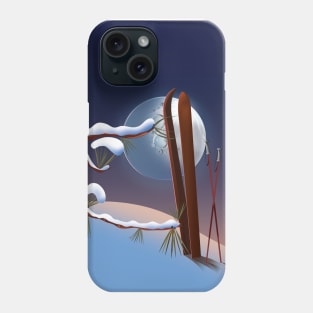 Skiing under a full moon. Phone Case