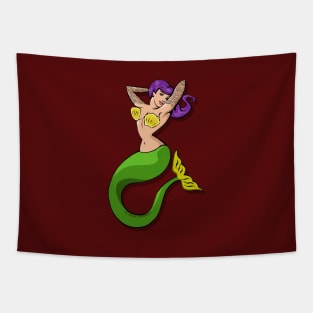 Purple-haired mermaid with tattoos Tapestry