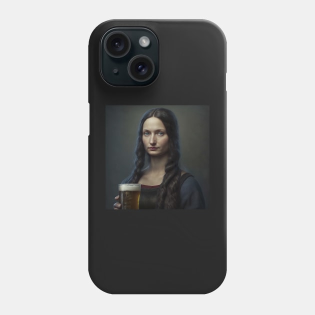 Realistic Mona Lisa Holding Beer Portrait Phone Case by unrealartwork