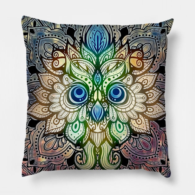 Mandala colorful Owl Pillow by MCAshe spiritual art 