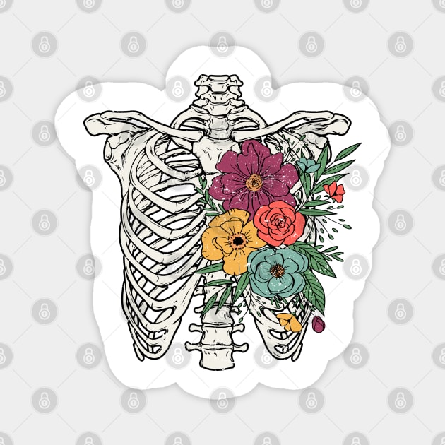 Floral rib cage skeleton Magnet by Dojaja