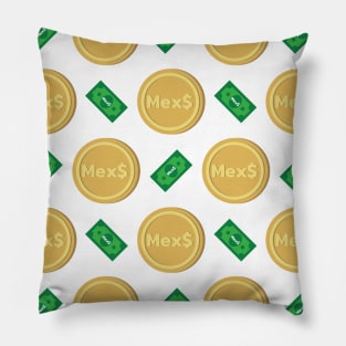 Mexico’s Mexican peso Mex$ code MXN banknote and coin pattern wallpaper Pillow