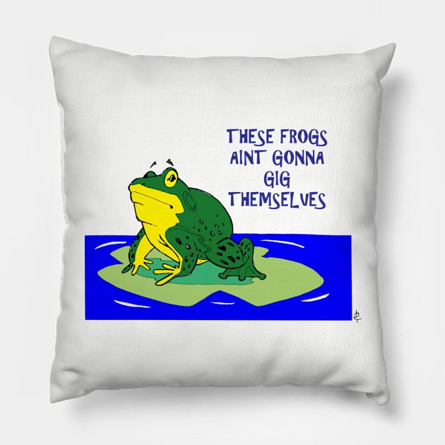 FROG GIGGING Pillow by BubbaWorldComix