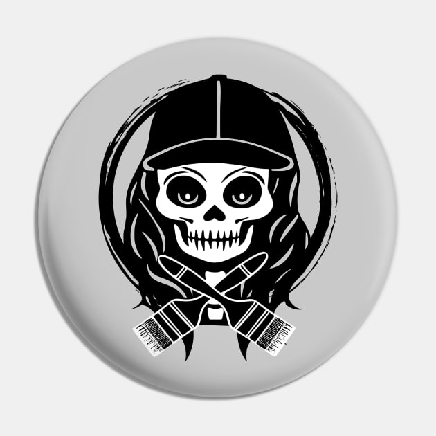 Female Painter Skull and Paintbrush Pin by Nuletto