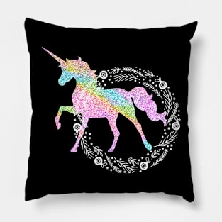 Sparkle rainbow unicorn white holiday wreath Pillow