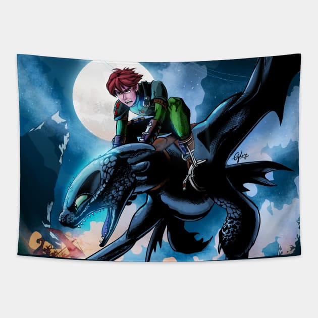 Hiccup and Toothless Firepower Tapestry by inhonoredglory