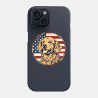 Golden retriever on a vintage distressed American flag Phone Case
