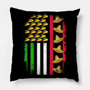 American mexican flag with sombrero and taco Cinco de Mayo Pillow