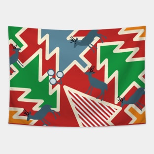 Retro deer and Christmas trees Tapestry