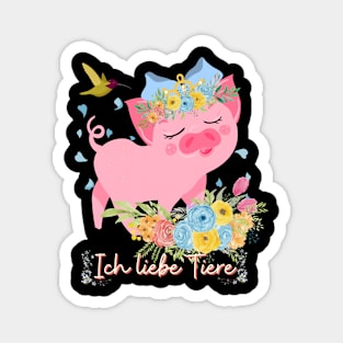 Schwein Vogel Liebe Tiere Prinzessin Blumen Süß Magnet