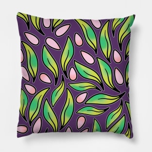 Spring mood fresh leaves and seeds summer purple pattern Pillow