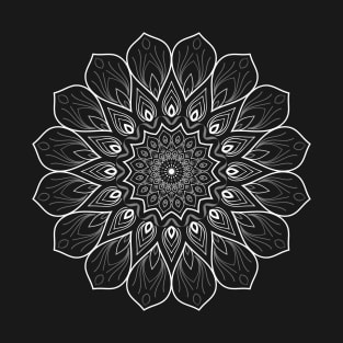 Intricate Pattern Design White on Black T-Shirt